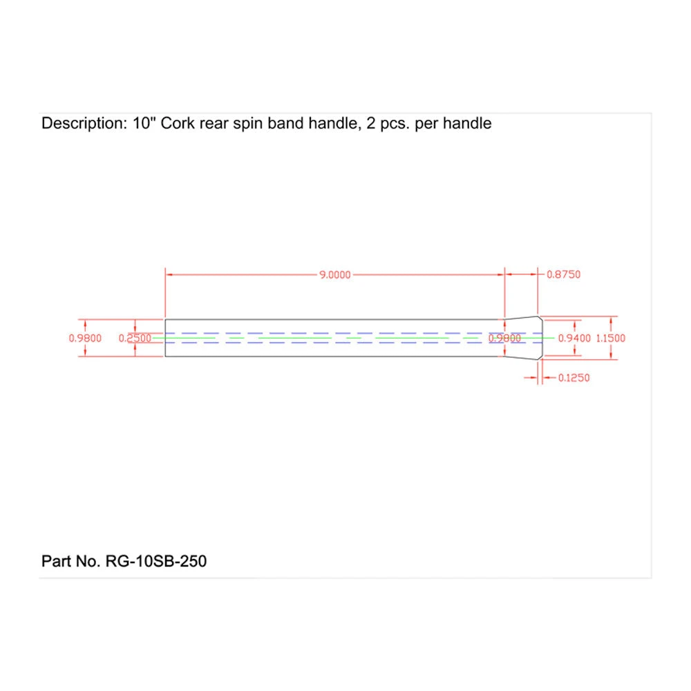 CRB Cork Rear Spin Band Grips - 10" Super Grade 4 CRB Cork Rear Spin Band Grips - 10" Super Grade