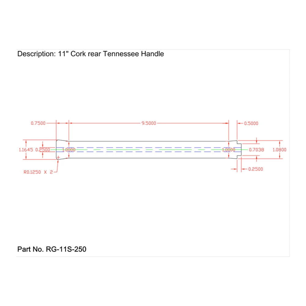 CRB Components Cork Rear Tennessee Handle Grip - 11" Super Grade 4 CRB Components Cork Rear Tennessee Handle Grip - 11" Super Grade